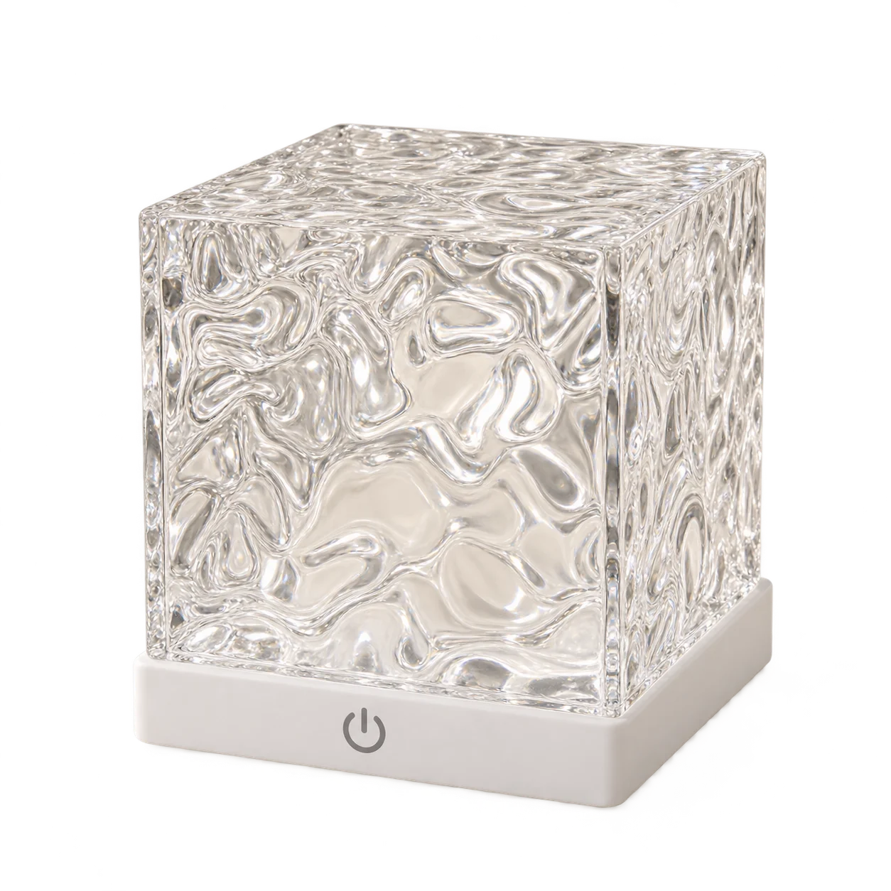 Illustration du Cube Onde éteint, surface texturée et socle blanc